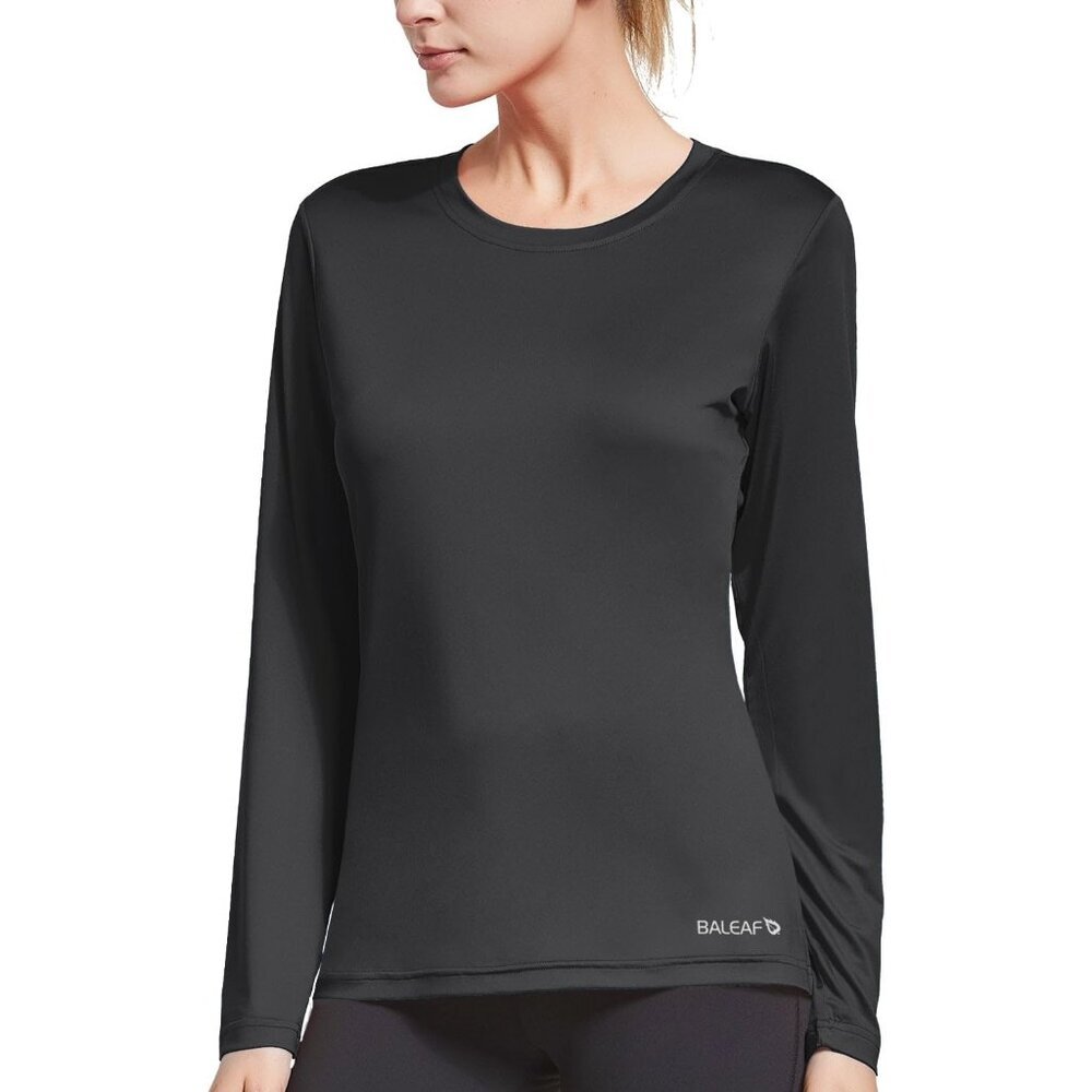 〽️Women's Black Pull Over Long Sleeve Crew Neck Workout Running Athletic Shirt